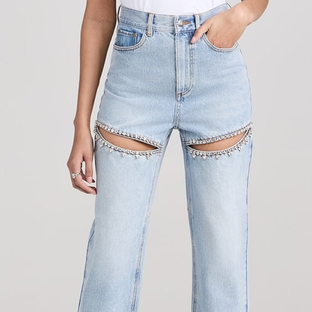 AREA Crystal Slit Jeans